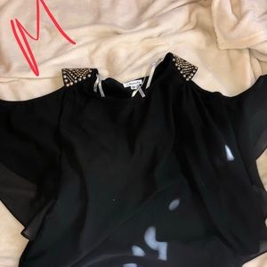 Black gold open shoulder blouse